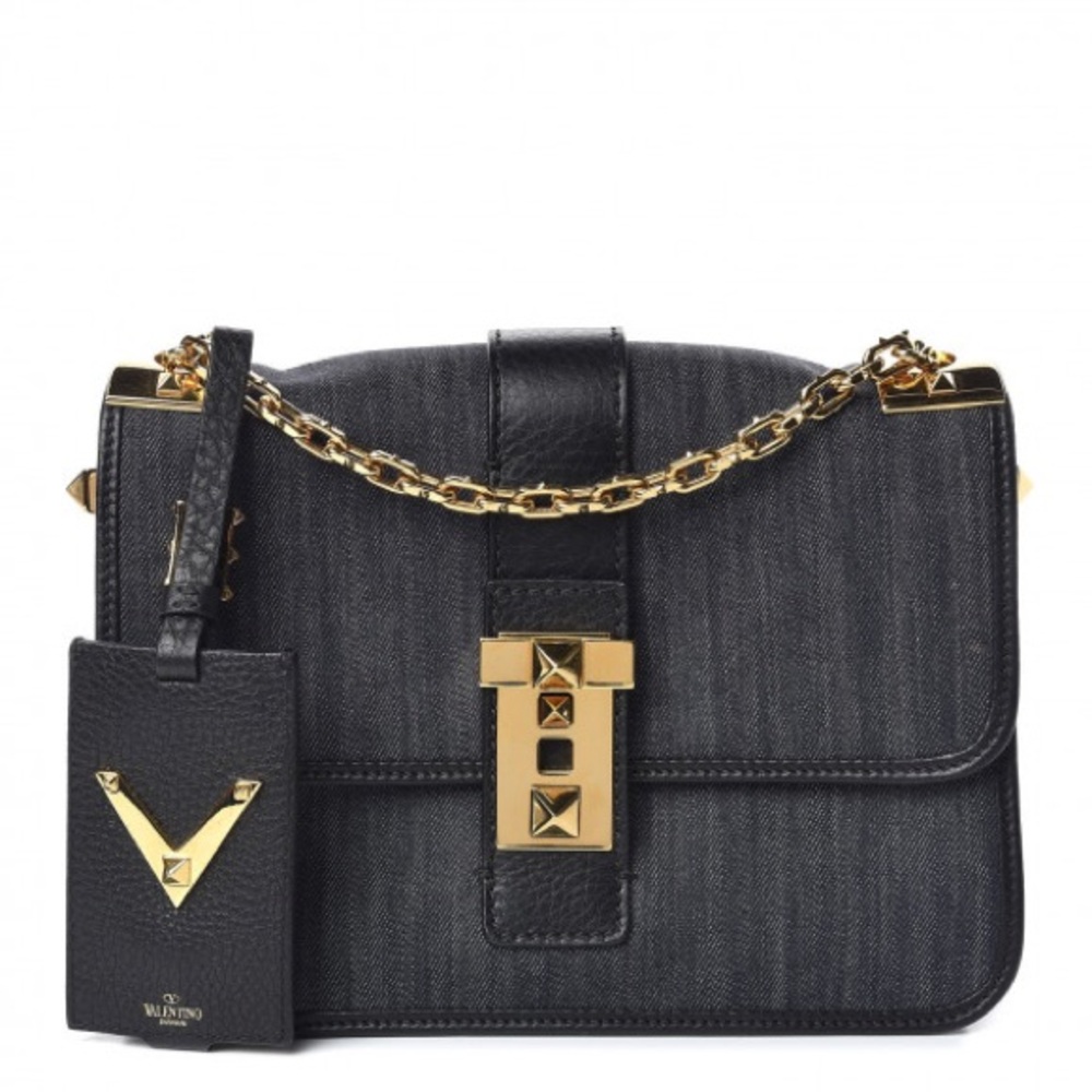 Valentino Garavani Denim Crossbody Bag with Gold Chain and Lock